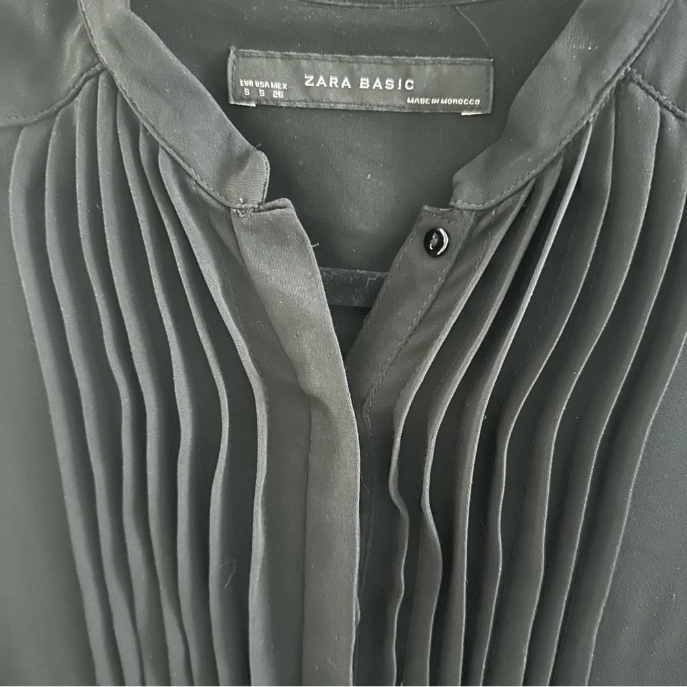 Zara black tie waist sheer long sleeve button down tunic dress shirt - Picture 5 of 8